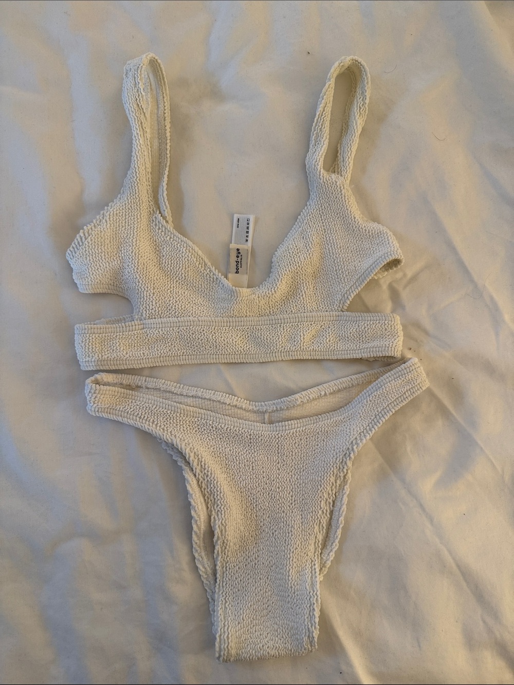 bond-eye Cream Textured Bandeau Bikini Set